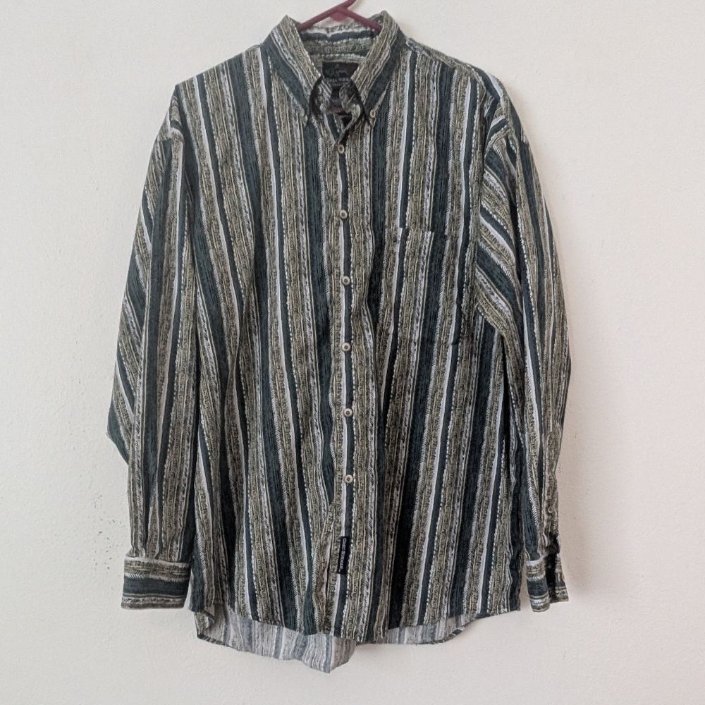 Vintage 90s Greg Norman Funky Stripe Button Down Shirt, Size Large